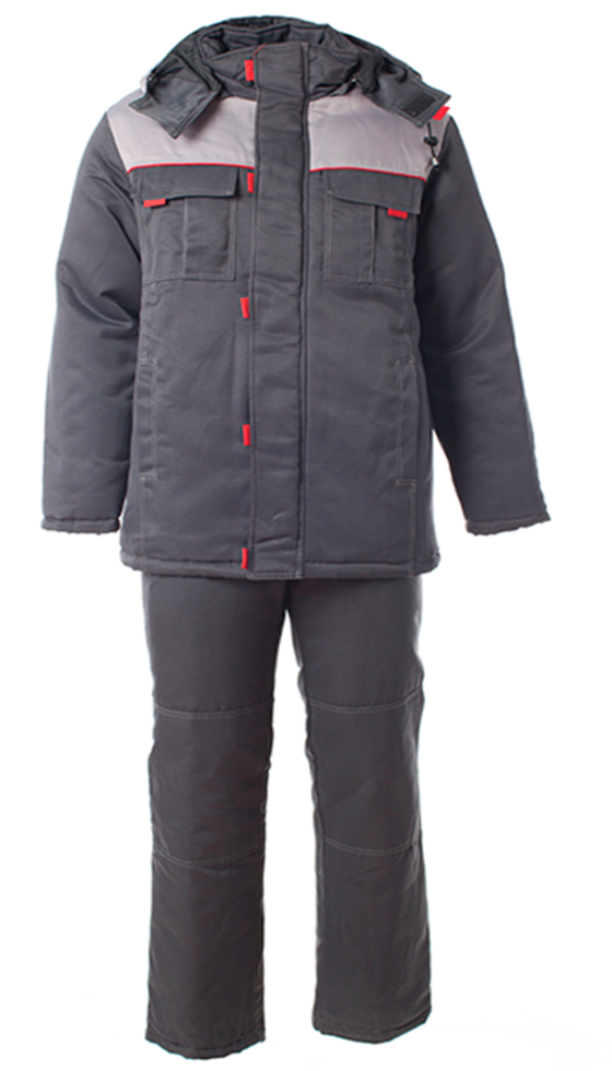 Костюм утеплённый мужской «ФАВОРИТ» куртка, брюки цв. т/серый со св/серым и красным
