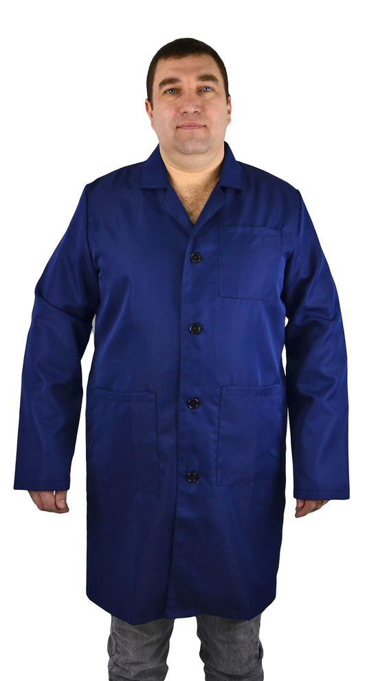 Халат мужской рабочий с дл/р  т-синий тк. смесовая