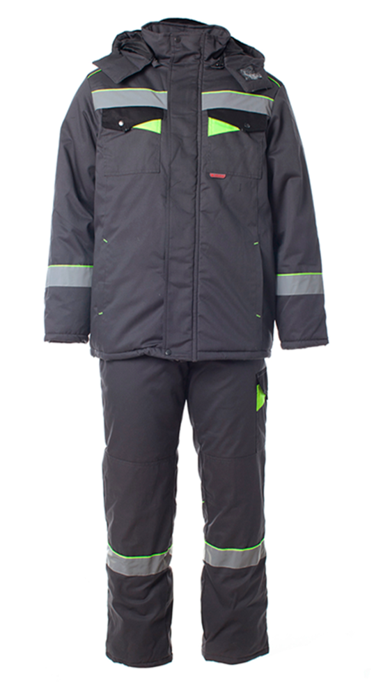 Костюм утеплённый мужской «КОРВЕТ» с СОП куртка, брюки цв. т.серый с чёрным и лимон
