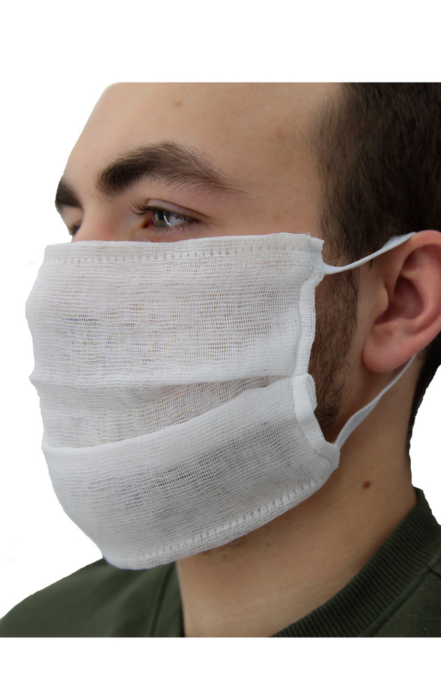 Маска для лица защитная,  марлевая многоразовая (четырёхслойная)  цв.белый