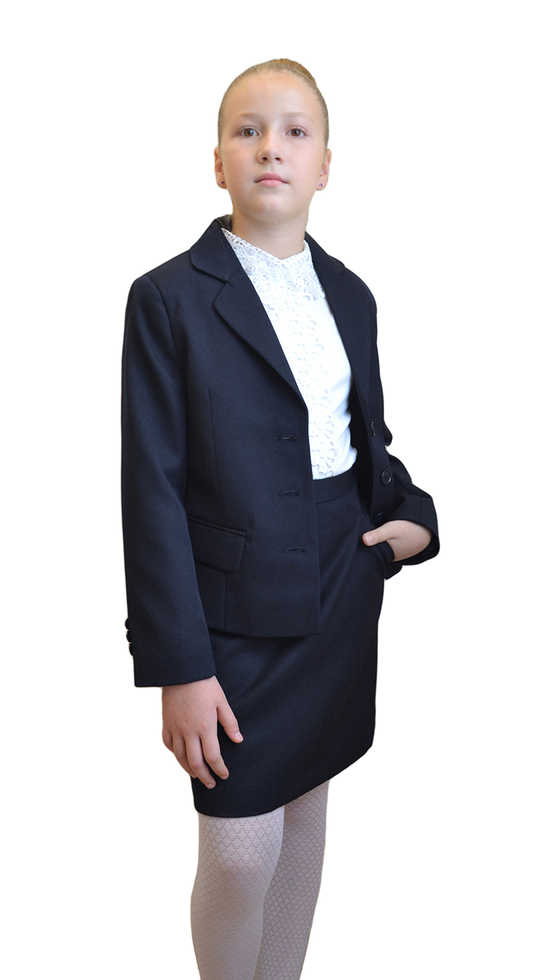 Жакет школьный для девочки арт.тк. С32-ПП тк. п/ш цв. синий (бол. раз.)